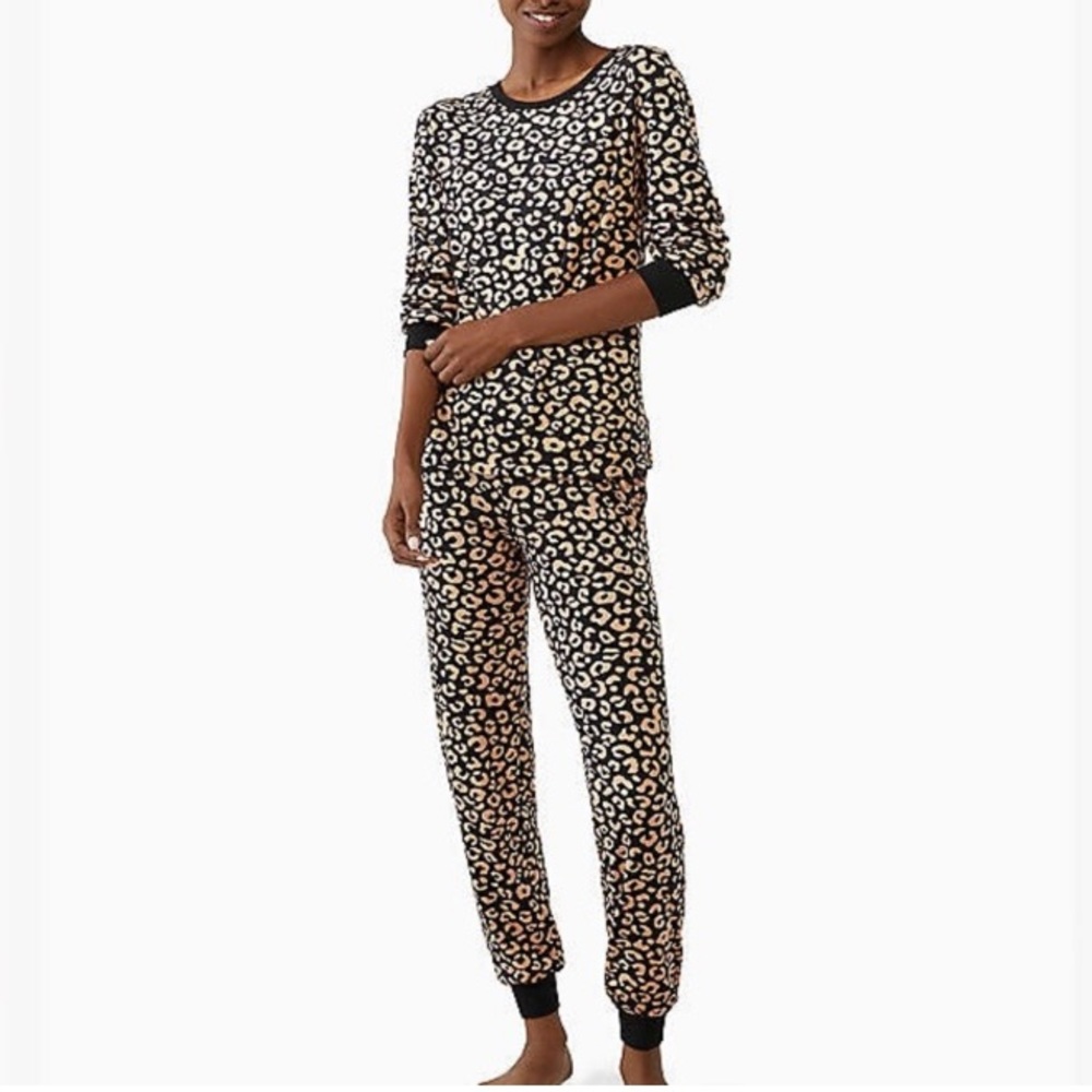 KATE SPADE Leopard Print Velour Pajamas Set Top & Jogger pants SZ: Small